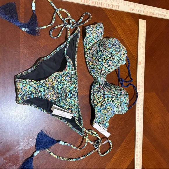 Victoria's Secret Paisley mosaic garden Bikini - Blue and Green set 34B Small - Picture 9 of 10